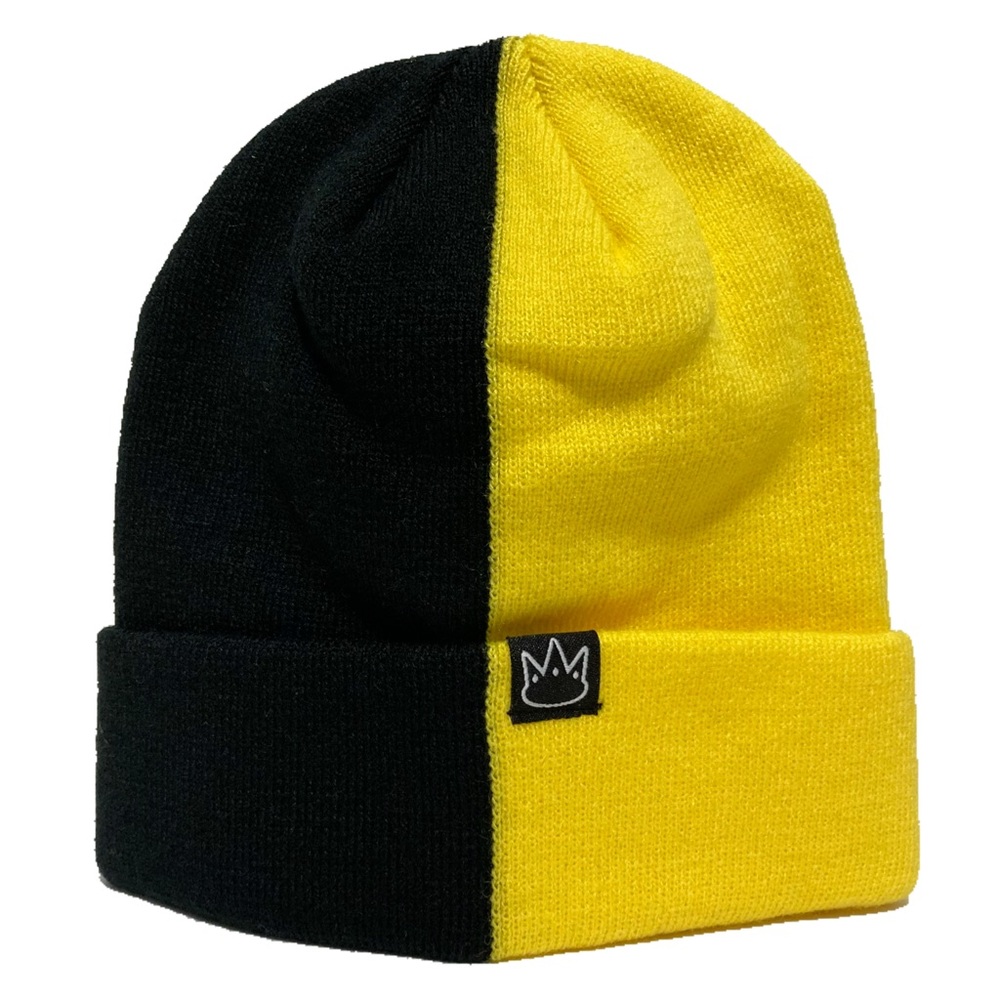 Half Black Yellow 2 Two Tone Beanie Knit Cap Hat